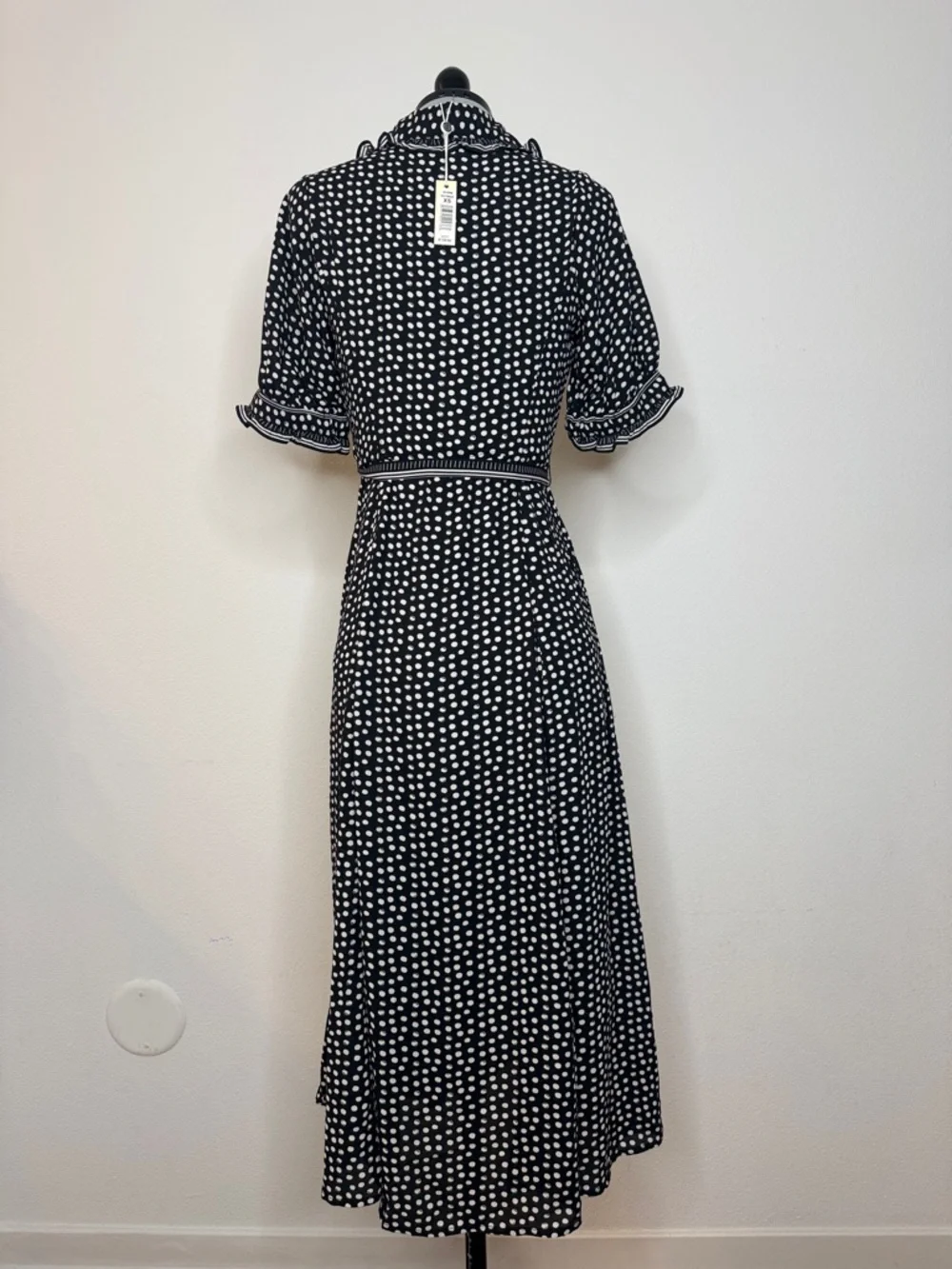 Max Studio London Polka Dot Maxi Dress Tie Waist Feminine Summer XS NWT - Picture 5 of 9